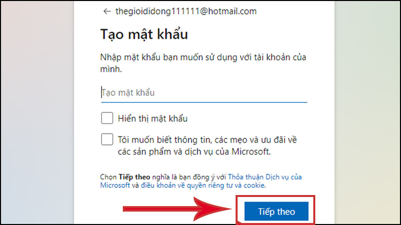Nhập mật khẩu để tạo mật khẩu